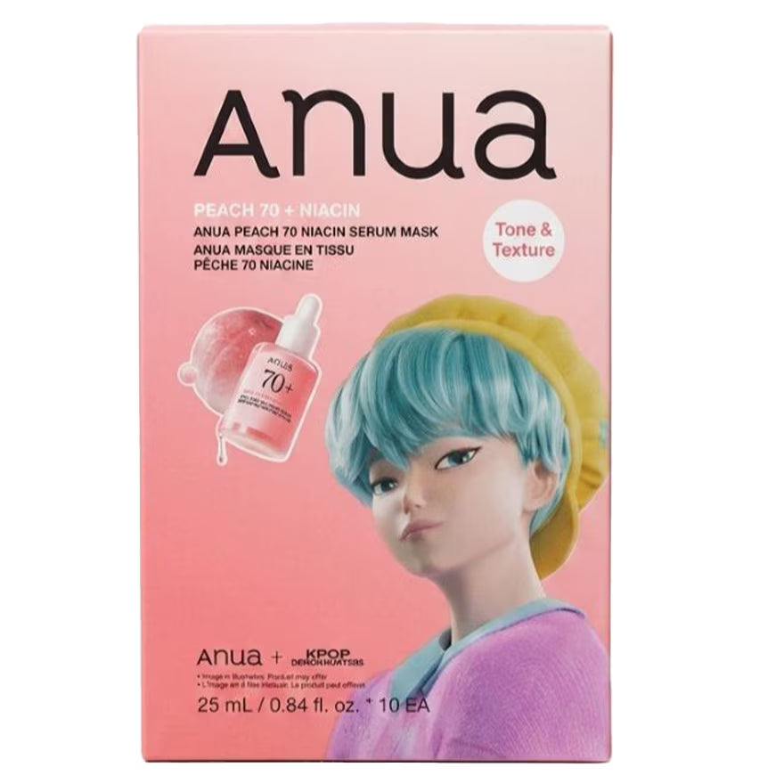 Anua K-Pop Demon Hunters Peach 70 Niacin Serum Mask, 10EA, 25ml