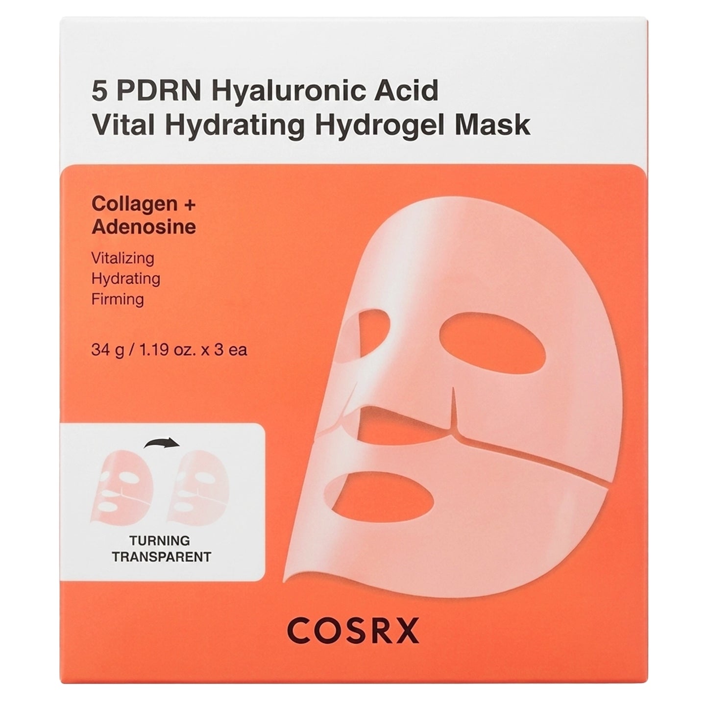 COSRX 5 PDRN Hyaluronic Acid Vital Hydrating Hydrogel Mask, 34g, 3EA