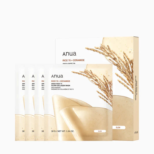 Anua Rice 70 Glow Collagen Mask, 38g x 4 ea